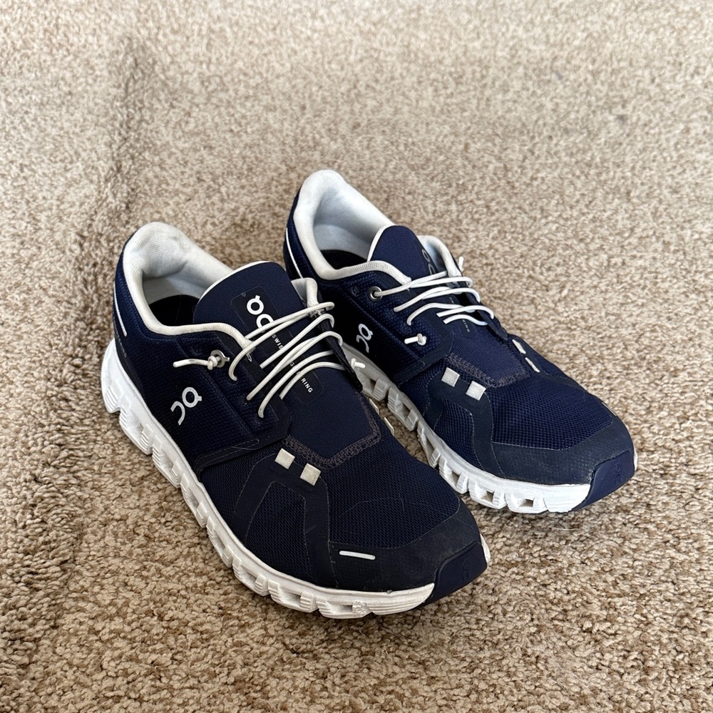 On Mens Navy and White Sneakers